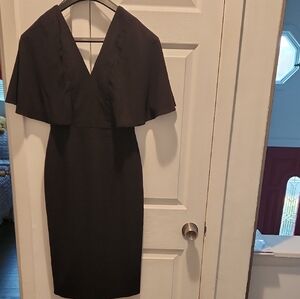 Dress the Population Black V-Neck Cape Midi Dress